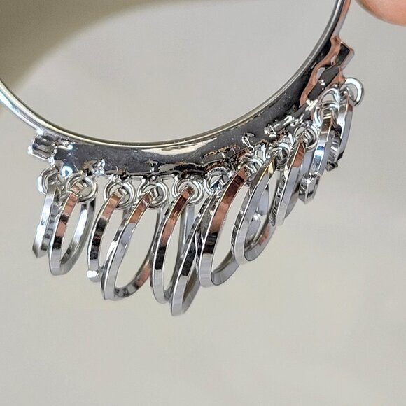 Silver Tone Hoops With Rings - Picture 7 of 14